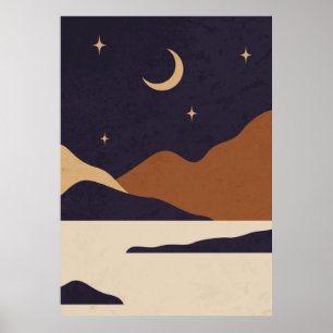 Day and night mountain landscape poster