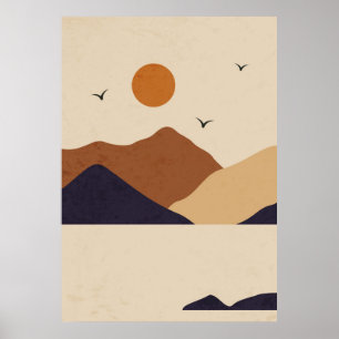 Day and night mountain landscape poster