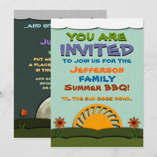 Day and Night Summer BBQ / Reunion Invitations (Front/Back)