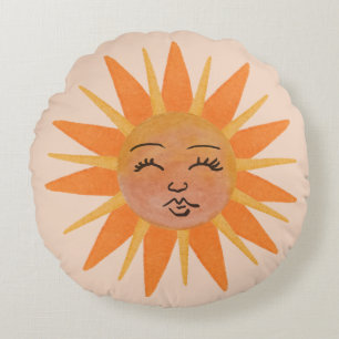 Day and Night Sun Face Round Pillow