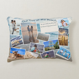 Day at the Beach Photo Collage Template Accent Pillow