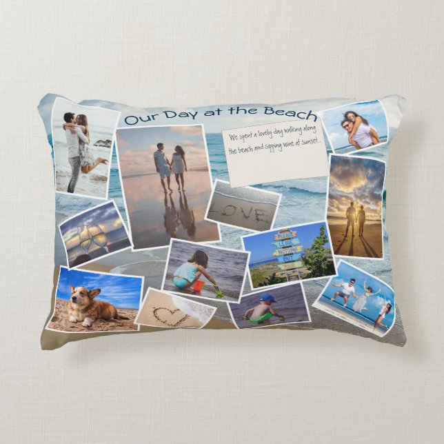 Day at the Beach Photo Collage Template Accent Pillow (Front)