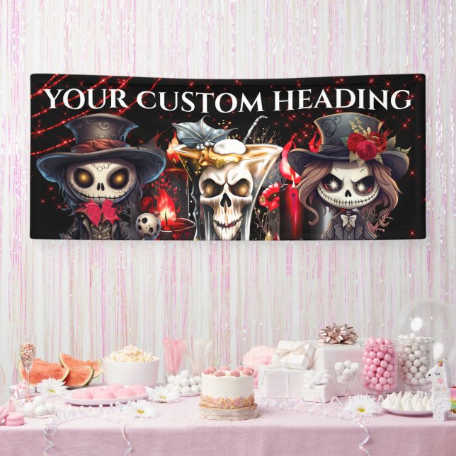Day dead skeleton cocktail Halloween spooky DIY Banner (Party)