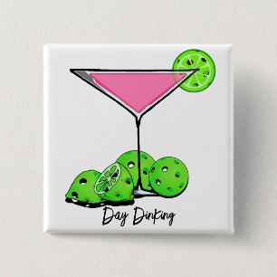 Day Dinking Cosmo Pink Cocktail, Pickleball Limes 2 Inch Square Button