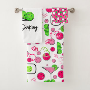 Day Dinking Cosmo Pink Cocktail, Pickleball Limes Bath Towel Set