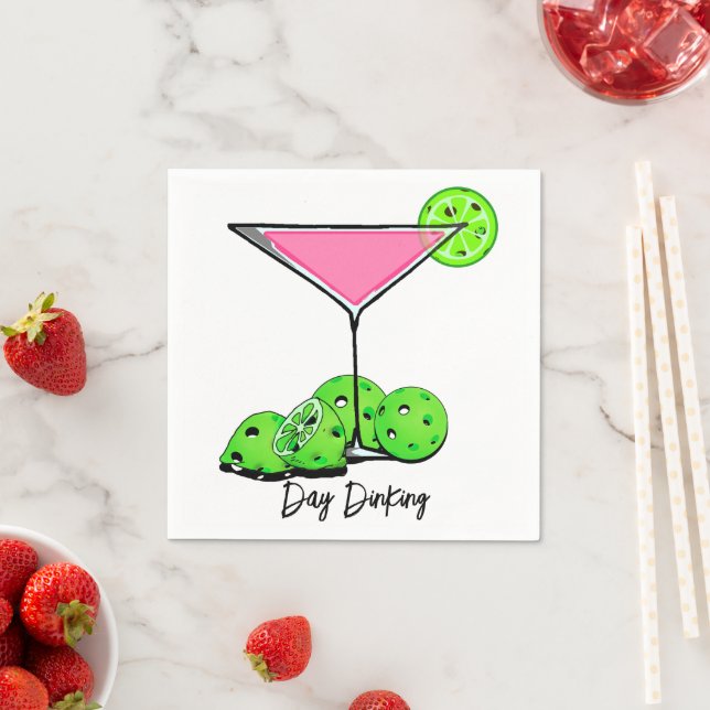 Day Dinking Cosmo Pink Cocktail, Pickleball Limes Napkin (Insitu)