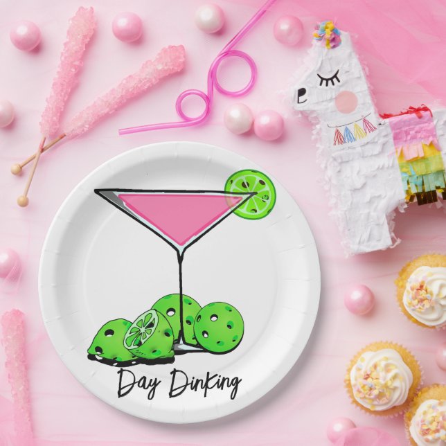 Day Dinking Cosmo Pink Cocktail, Pickleball Limes  Paper Plate (Party)