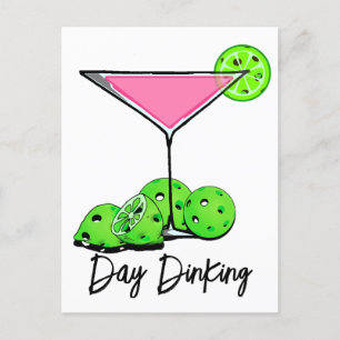 Day Dinking Cosmo Pink Cocktail, Pickleball Limes Postcard