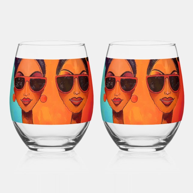 Day Drinking Stemless Wine Glasses by KAB  (Front)