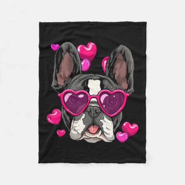 Day French Bulldog Heart Couples Love Day Dog  Fleece Blanket (Front)