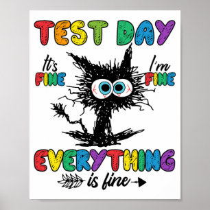 Day Funny Stressed Cat Teacher Student Kids Testin Poster