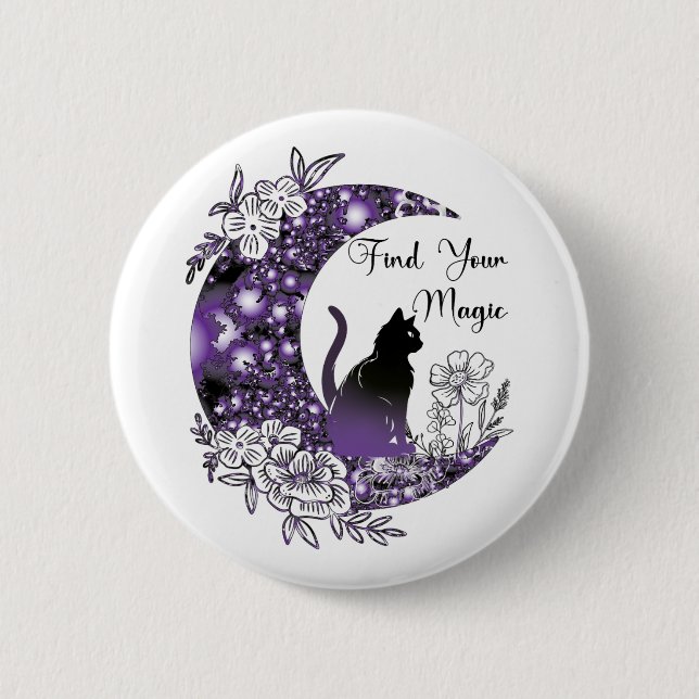 Day Graphic Mystical Celestial Black Cat Moon  2 Inch Round Button (Front)