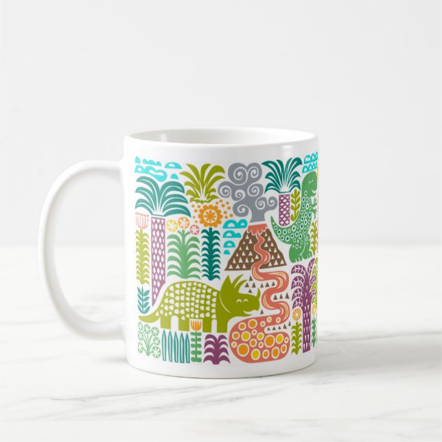 Day In Prehistoria | Dinosaurs Cute Colorful Kids Coffee Mug (Left)