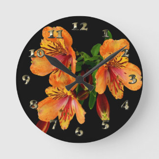 Day Lilies - Orange Blooming Petals Feather Round Clock