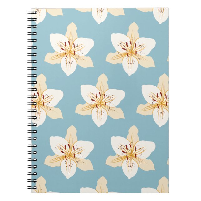 Day Lily Illustrative Big Ptn on Light Blue Notebook (Front)