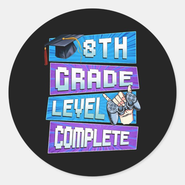 Day Of 8th Grade Level Complete Graduation Boys Hi Classic Round Sticker (Front)