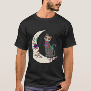 Day Of Dead Cat On The Moon Love Mexican Cat Sugar T-Shirt