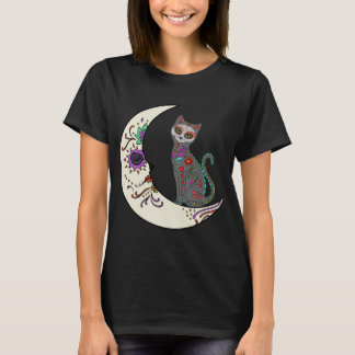 Day Of Dead Cat On The Moon Love Mexican Cat Sugar T-Shirt