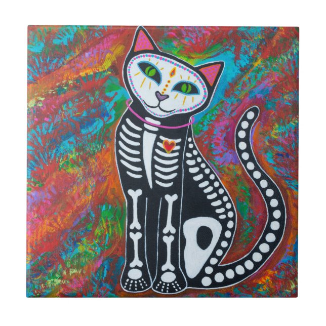 Day of Dead Cat Tile (Front)