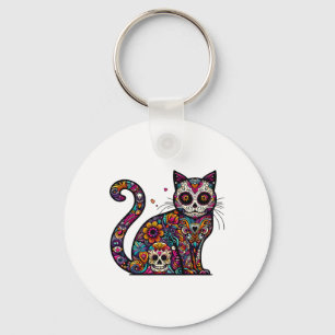 Day Of Dead Cinco De Mayo Cat Sugar Skull Dia De L Keychain