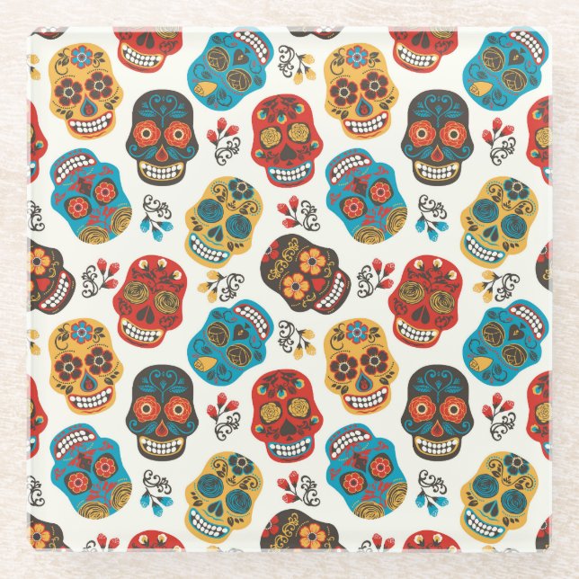 Day of Dead, seamless pattern. Glass Coaster (Front)