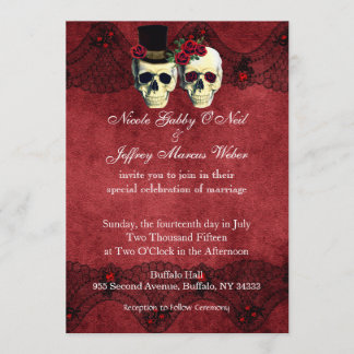 Day of Dead Skull Bride Groom Wedding Invitation