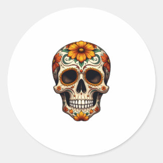 Day Of Dead Sugar Skull Floral Skeleton Head Bone  Classic Round Sticker
