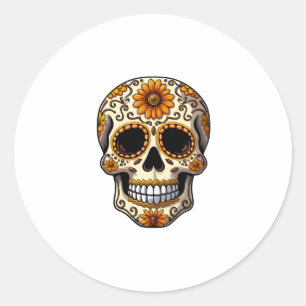 Day Of Dead Sugar Skull Floral Skeleton Head Bone Classic Round Sticker