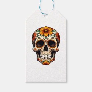 Day Of Dead Sugar Skull Floral Skeleton Head Bone  Gift Tags