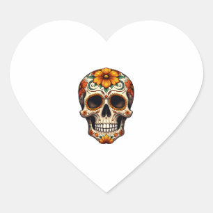 Day Of Dead Sugar Skull Floral Skeleton Head Bone  Heart Sticker