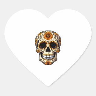 Day Of Dead Sugar Skull Floral Skeleton Head Bone  Heart Sticker