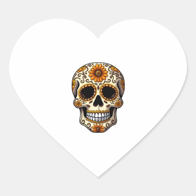 Day Of Dead Sugar Skull Floral Skeleton Head Bone  Heart Sticker (Front)