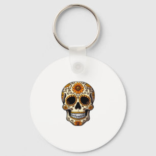 Day Of Dead Sugar Skull Floral Skeleton Head Bone  Keychain