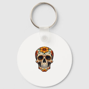 Day Of Dead Sugar Skull Floral Skeleton Head Bone  Keychain