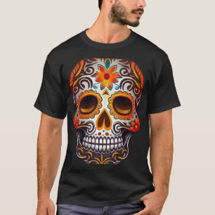 Day Of Dead Sugar Skull Floral Skeleton Head Bone T-Shirt