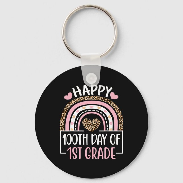 Day Of First Grade Fun 100 Days Of School Teacher  Keychain (Front)