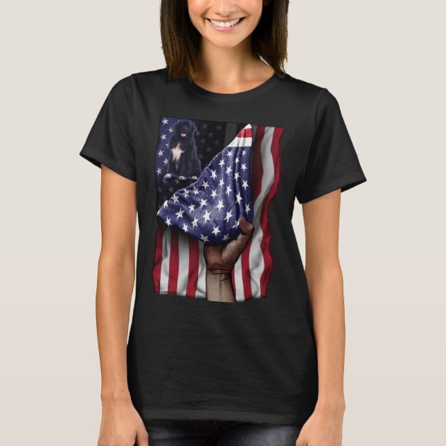 Day Of Independence US Flag Newfoundland Dog T-Shirt (Front)
