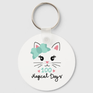 Day Of Kindergarten Kitty Girls Kids 100 Magical D Keychain