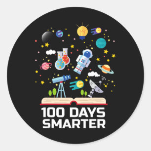 Day Of School 100 Days Smarter Books Space Lover G Classic Round Sticker