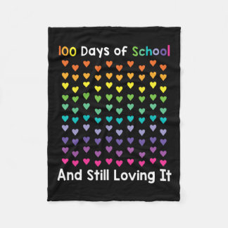 Day Of School And Still Loving It 100 Rainbow Hear Fleece Blanket