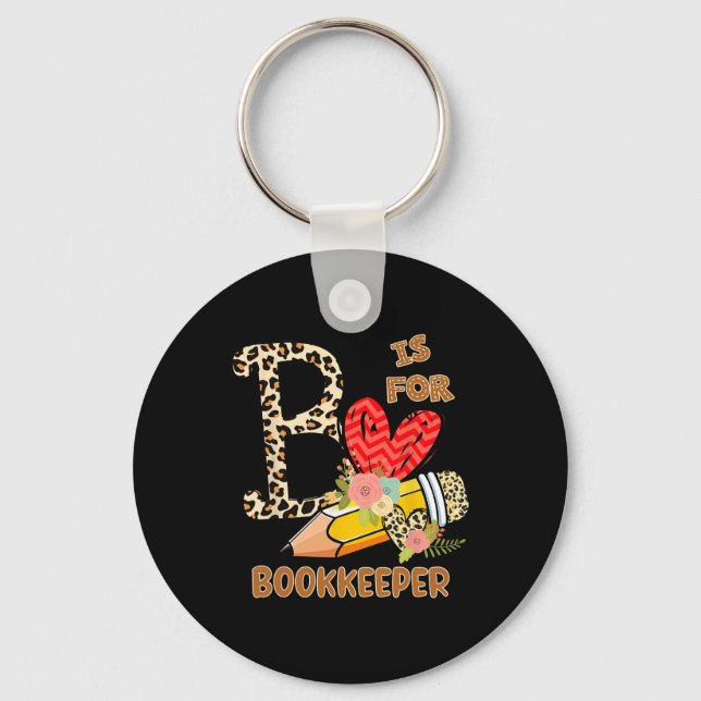 Day Of School Bookkeeper Leopard Flowers Teacher  Keychain (Front)