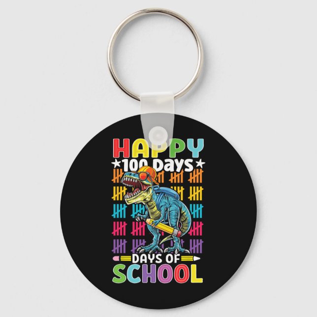 Day Of School Dino Kids Happy 100 Days Dinosaur T- Keychain (Front)