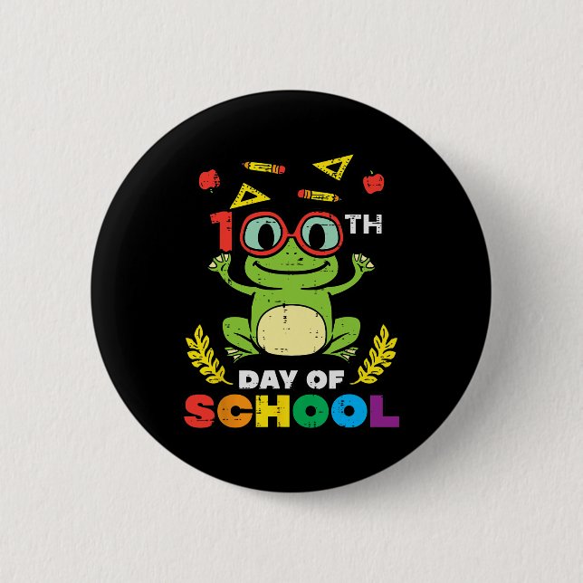 Day Of School Frog 100 Days Smarter Teacher Kids G 2 Inch Round Button (Front)