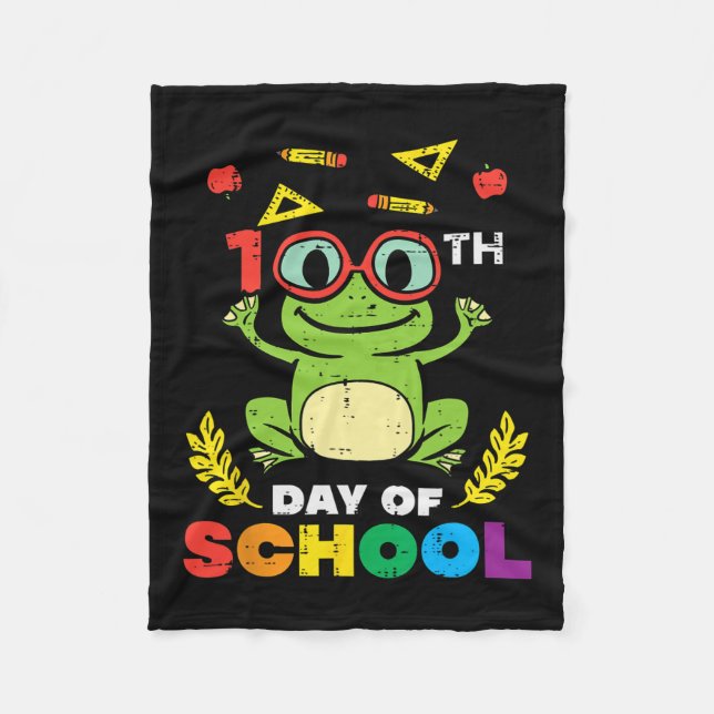 Day Of School Frog 100 Days Smarter Teacher Kids G Fleece Blanket (Front)