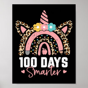 Day Of School Girls - 100 Days Smarter Rainbow Uni Poster