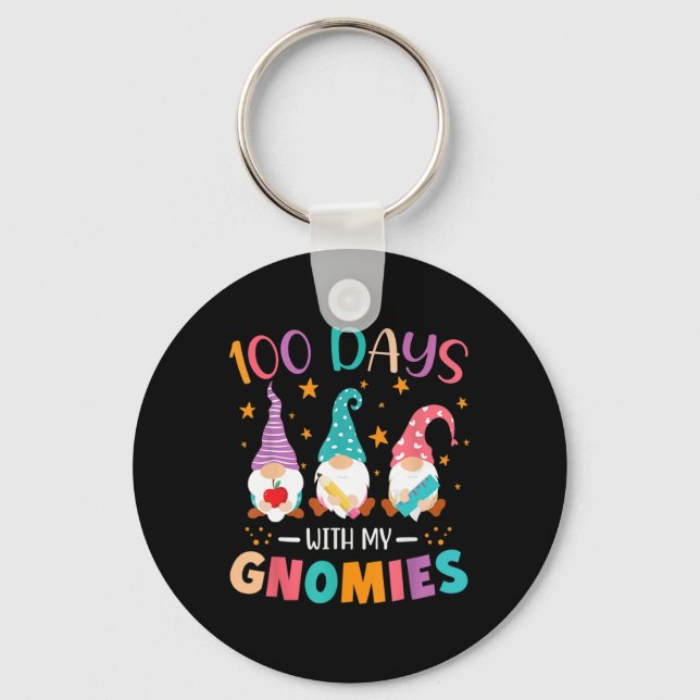 Day Of School Gnome Teachers Students 100 Days Sma Keychain (Front)