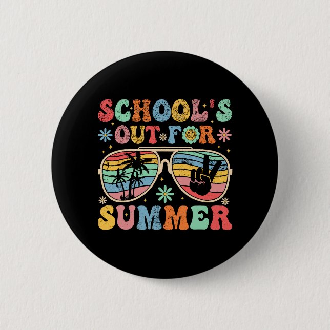 Day Of School Groovy School's Out For Summer Teach 2 Inch Round Button (Front)