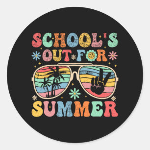 Day Of School Groovy School's Out For Summer Teach Classic Round Sticker