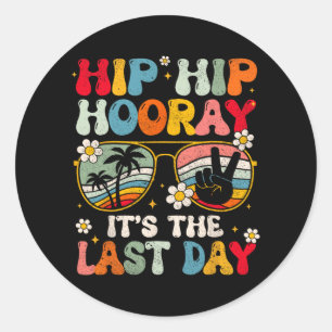 Day Of School Hello Summer Teacher Groovy Women Ki Classic Round Sticker