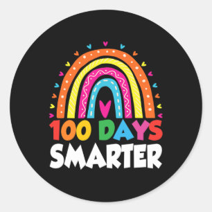 Day Of School Ideas Teacher 100 Days Smarter Rainb Classic Round Sticker